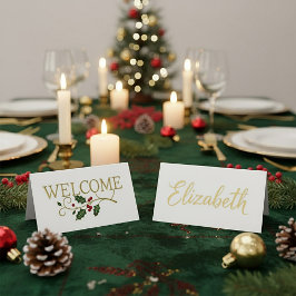Tarjeta De Asiento Bienvenido invitado de Navidad de acebo 
