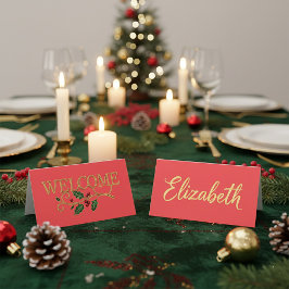 Tarjeta De Asiento Bienvenido invitado de Navidad de acebo 