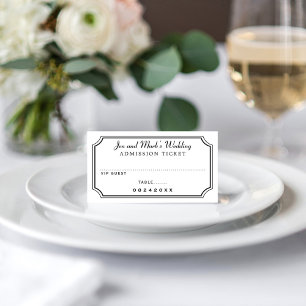 Tarjeta De Asiento Billete de entrada de película Boda blanco y negro
