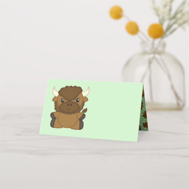 Tarjeta De Asiento Bison Buffalo Baby Shower Green (Anverso)