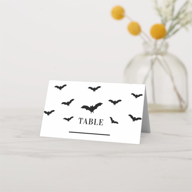 Tarjeta De Asiento Black Bats & White Cute Halloween Party Moda (Anverso)