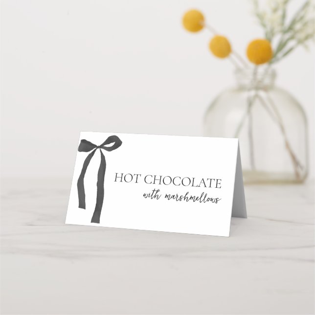 Tarjeta De Asiento Black Bow Gótico Bridal Shower Buffet de comida (Anverso)