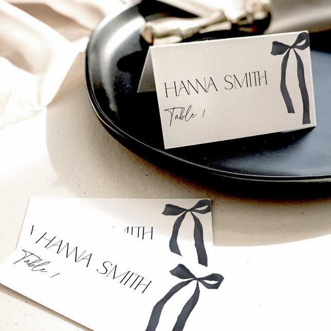 Tarjeta De Asiento Black Bow Minimal Tying the Knot Gothic Place Card (Subido por el creador)