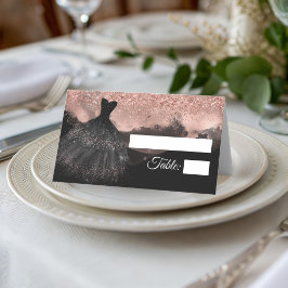 Tarjeta De Asiento Black & Rose Gold Princess Quinceañera