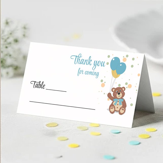Tarjeta De Asiento Blue Baby Boy Teddy Bear Baby Shower Guest Name (Subido por el creador)