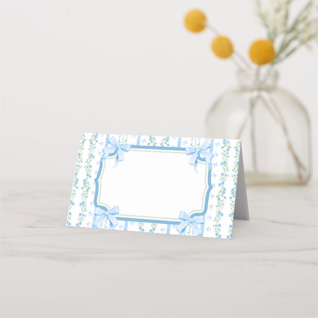 Tarjeta De Asiento Blue Bow con cosecha floral (Anverso)