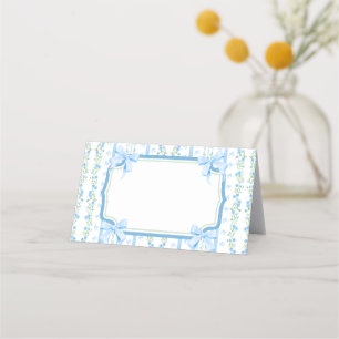 Tarjeta De Asiento Blue Bow con cosecha floral