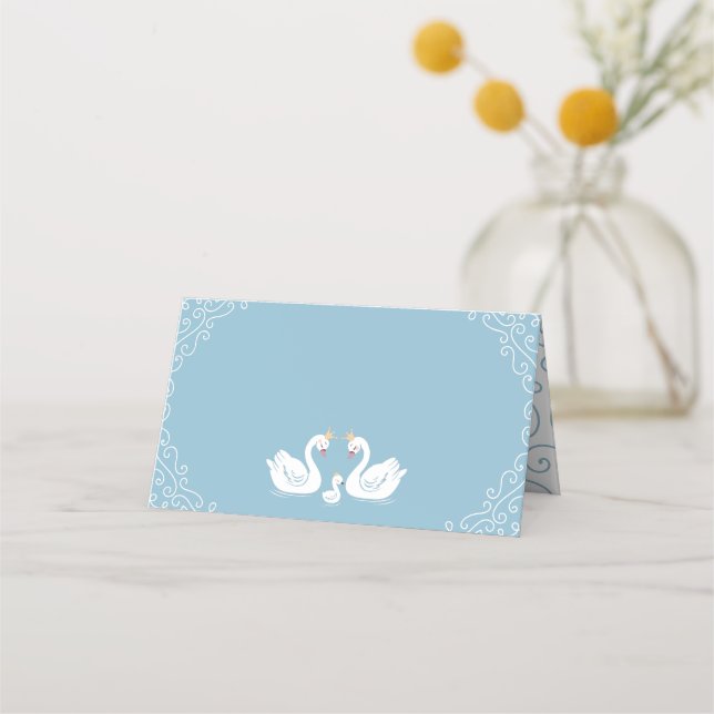Tarjeta De Asiento Blue Boy Swan Baby Shower (Anverso)