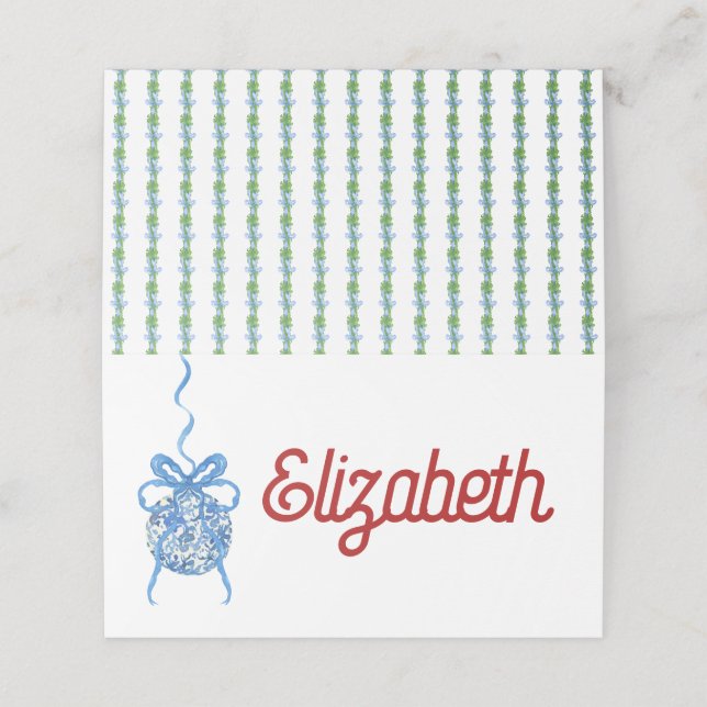 Tarjeta De Asiento Blue Chinoserie Ornament Doble Place Card (Exterior desplegado)