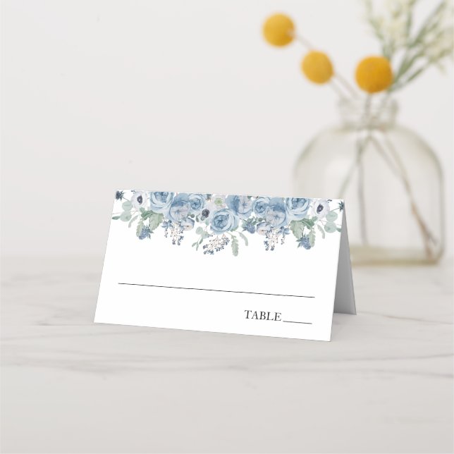 Tarjeta De Asiento Blue Floral Tea Time Bridal ShowerName Place Cards (Anverso)