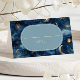 Tarjeta De Asiento Blue Gold Celestial Elegant Starry Sky Wedding