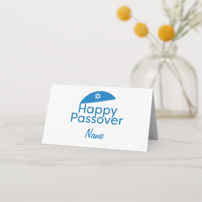 Tarjeta De Asiento Blue Happy Passover Grey con Kippah (Anverso)