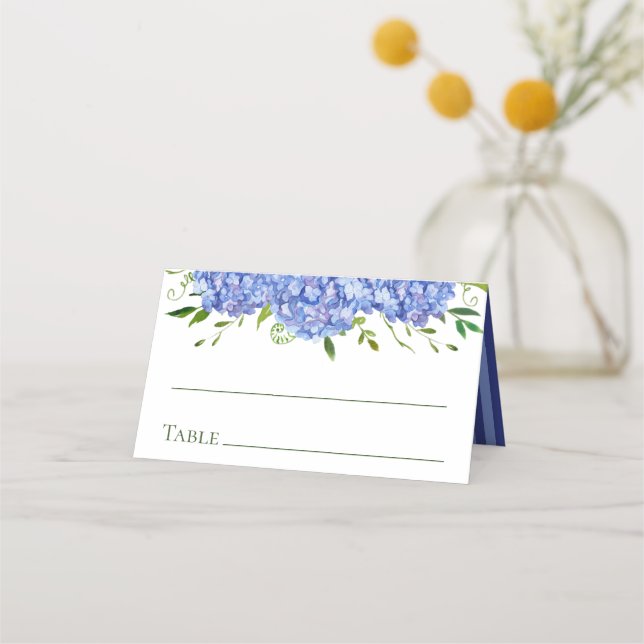 Tarjeta De Asiento Blue Hydrangeas Boda (Anverso)