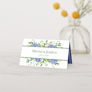 Tarjeta De Asiento Blue Hydrangeas Boda Blank Back Side Place Card