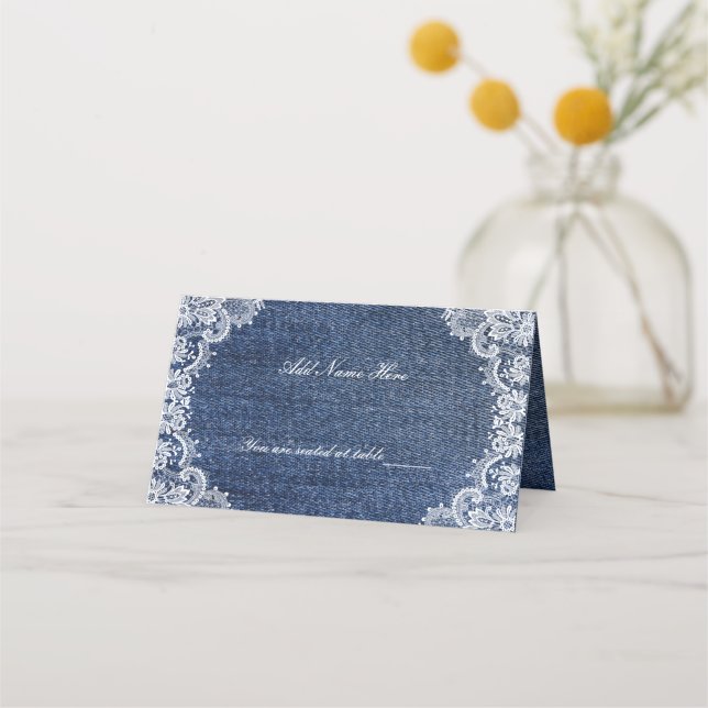 Tarjeta De Asiento Blue Jean Denim Y Lace Table (Anverso)