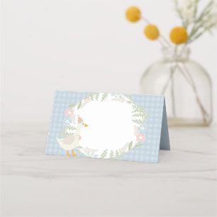 Tarjeta De Asiento Blue Silly Goose Floral Gingham Baby Shower