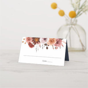 Tarjeta De Asiento Blue Slate, Burgundy y Rubor Floral, Boda