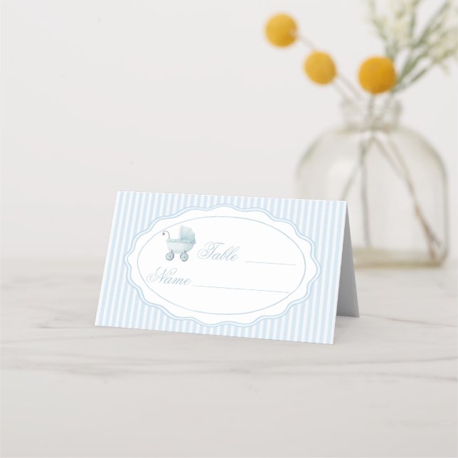 Tarjeta De Asiento Blue Stroller Baby Boy Shower Table Numbers (Anverso)