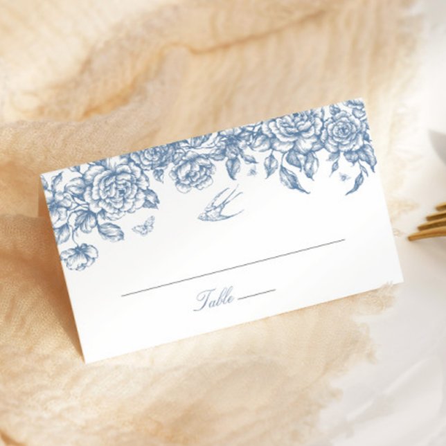 Tarjeta De Asiento Blue Toile Boda Doble Place Card Chinoiserie (Subido por el creador)