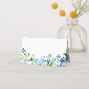 Tarjeta De Asiento Blue Watercolor Hydrangeas Boda Floral Garland