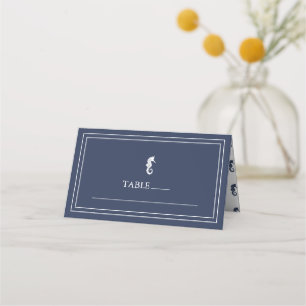 Tarjeta De Asiento Blue Wave Seahorse Boda Wht/Navy ID836