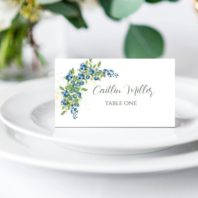 Tarjeta De Asiento Blueberry con Blue Wildflowers Rustic Place Card (Subido por el creador)