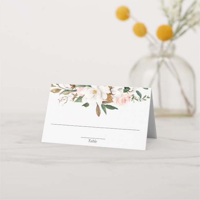 Tarjeta De Asiento Blush blanco floral magnolia verde (Anverso)