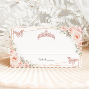 Tarjeta De Asiento Blush Floral Mariposas Quinceañera Cumpleaños 16
