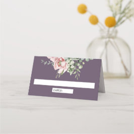 Tarjeta De Asiento Blush Pink Floral Eucalyptus Dusty Purple Wedding