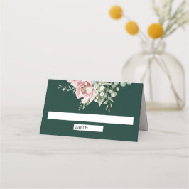 Tarjeta De Asiento Blush Pink Floral Eucalyptus Emerald Green Wedding