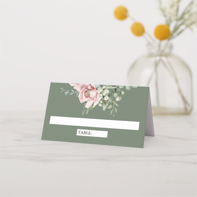 Tarjeta De Asiento Blush Pink Floral Eucalyptus Sage Green Wedding (Anverso)