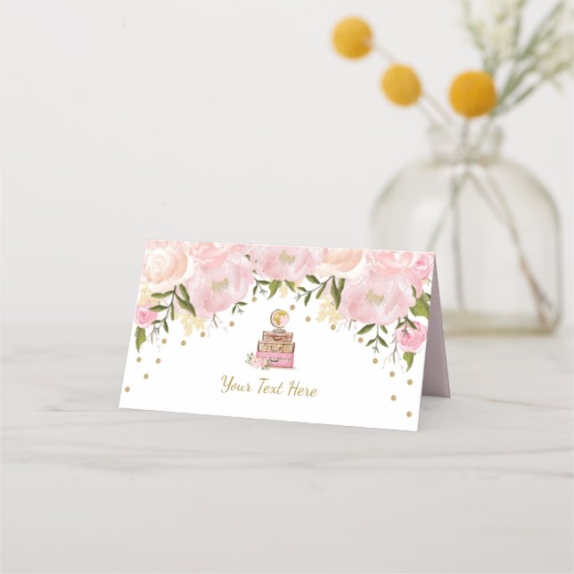 Tarjeta De Asiento Blush Rosa Flor Chic Equipaje de Viaje Nupcial (Anverso)