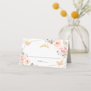 Tarjeta De Asiento Blush Rosa Floral Mariposas Quinceañera Cumpleaños