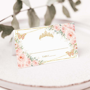 Tarjeta De Asiento Blush Rosa Floral Quinceañera 15 Cumpleaños Dulces
