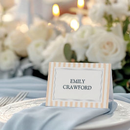 Tarjeta De Asiento Boda a rayas de melocotón y crema