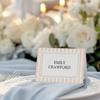 Tarjeta De Asiento Boda a rayas de melocotón y crema