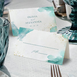 Tarjeta De Asiento Boda abstracta moderna de playa en azul turquesa y