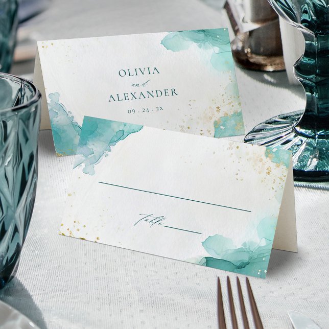 Tarjeta De Asiento Boda abstracta moderna de playa en azul turquesa y (Subido por el creador)