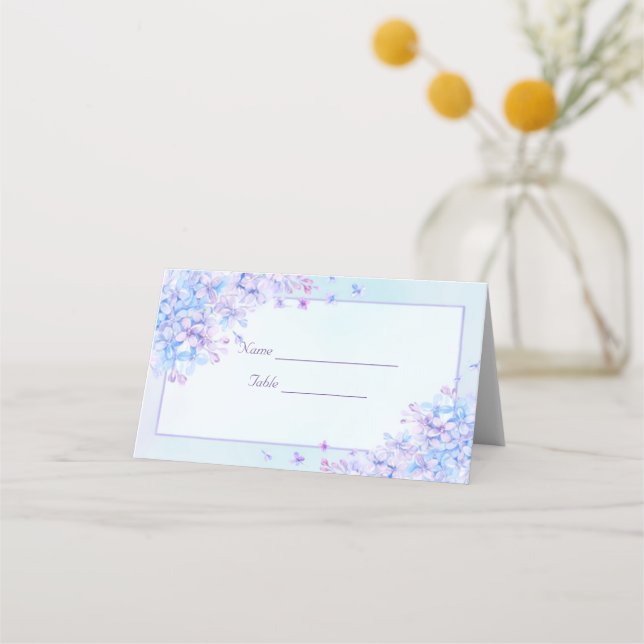 Tarjeta De Asiento Boda acuarela azul morado (Anverso)