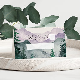 Tarjeta De Asiento Boda acuarela del bosque de montaña brumosa 