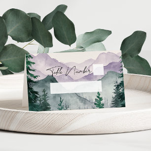 Tarjeta De Asiento Boda acuarela del bosque de montaña brumosa 