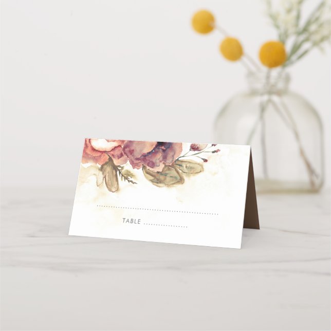 Tarjeta De Asiento Boda acuarela floral de caída (Anverso)