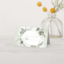 Tarjeta De Asiento Boda acuarela geométrica boho verde dorado