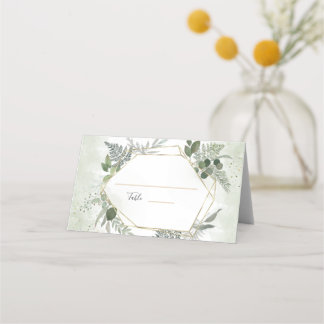 Tarjeta De Asiento Boda acuarela geométrica boho verde dorado