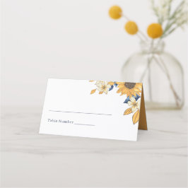Tarjeta De Asiento Boda amarillo y azul de girasol color agua