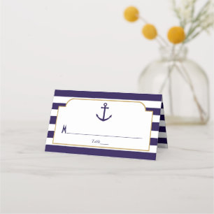 Tarjeta De Asiento Boda Ancla de Navegación Marina y Raya Blanca