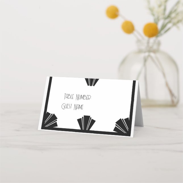 Tarjeta De Asiento Boda Art Deco Negro Y Blanco (Anverso)