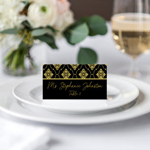 Tarjeta De Asiento Boda Art Déco Vintage en Negro y Dorado