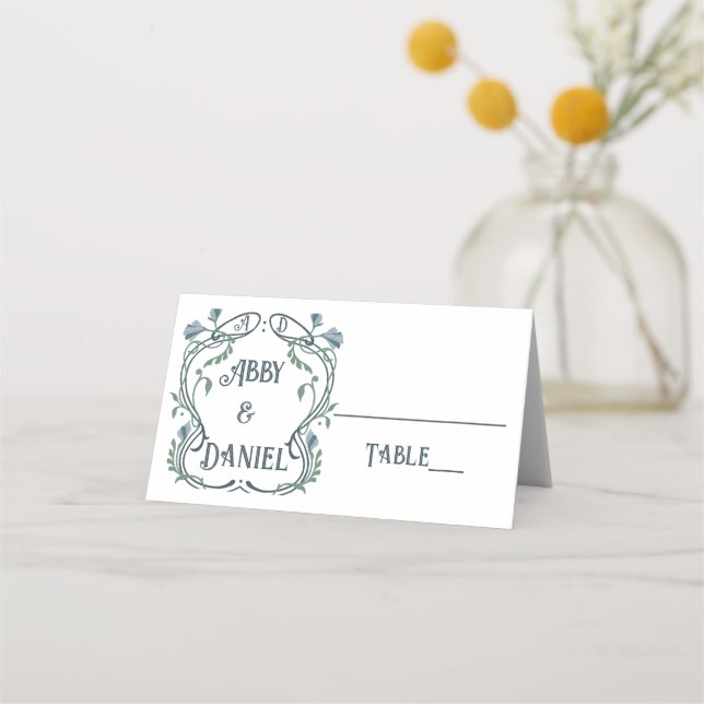 Tarjeta De Asiento Boda Art Nouveau azul-verde (Anverso)