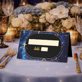 Tarjeta De Asiento Boda astronomía celestial mística luna oro azul